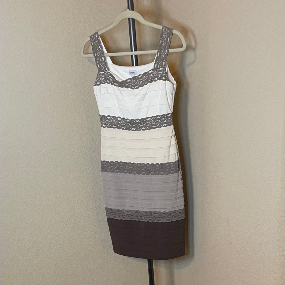 Cache White and Brown Striped Dress